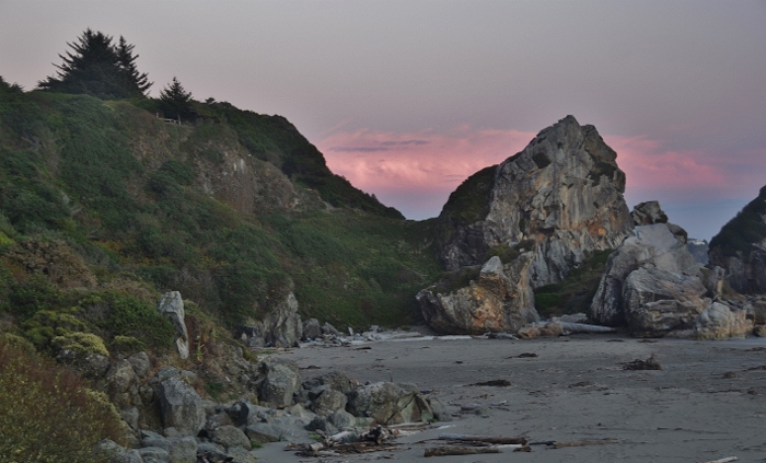 beach rock at sunset